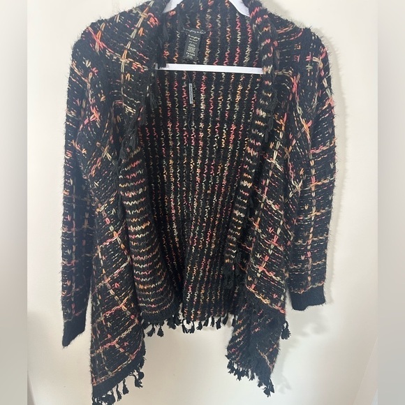 do everything in love tweed one size open front cardigan fringe trim shimmer - Picture 2 of 7